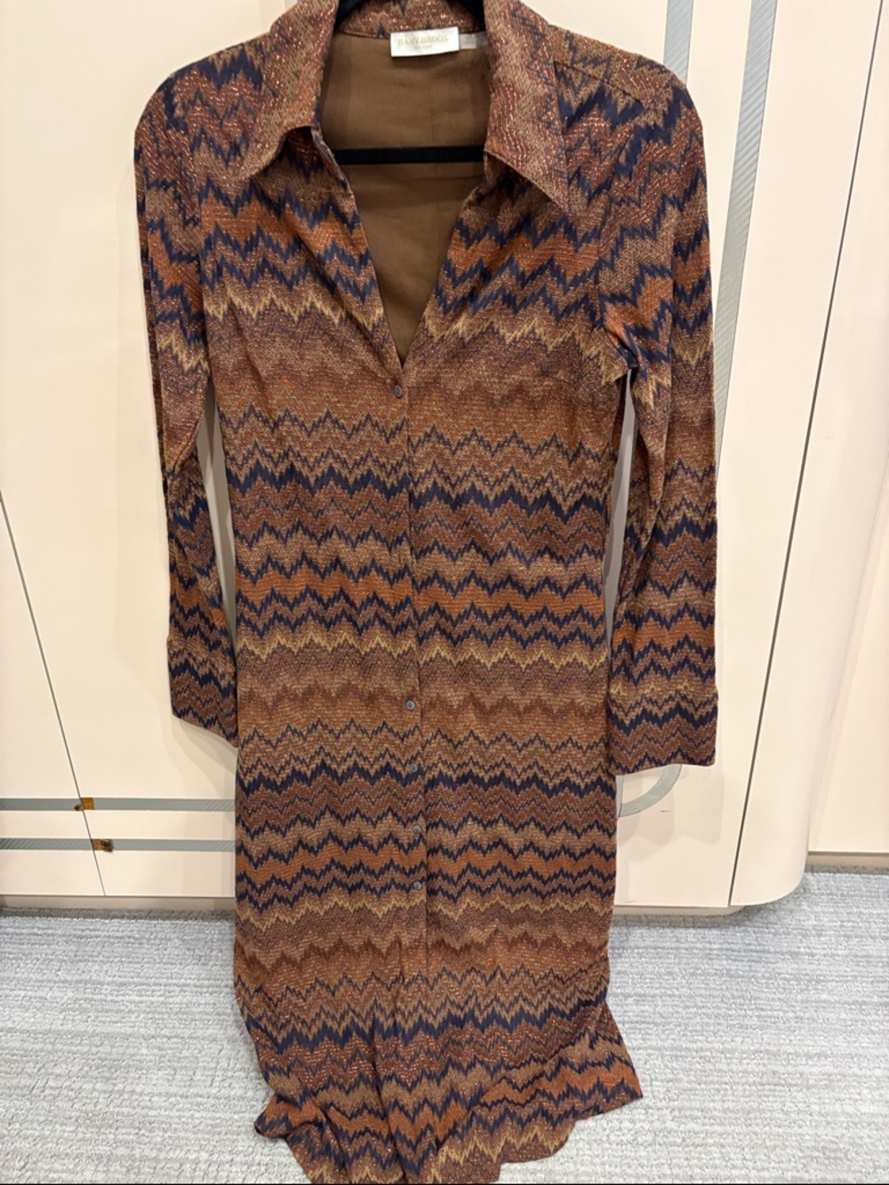 Ramy Brook Brown & Navy Chevron Knit Top